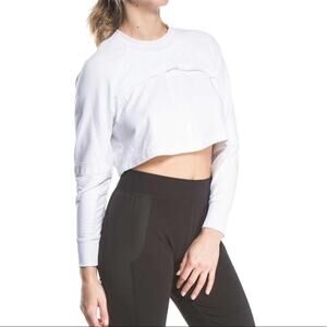 Lime & Vine Crop Sweatshirt Crepe Cuff White Small